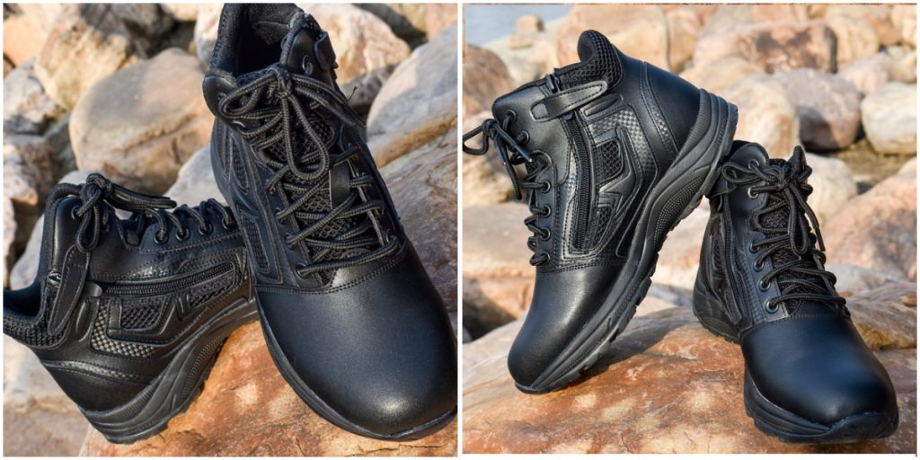 features of dark combat boots