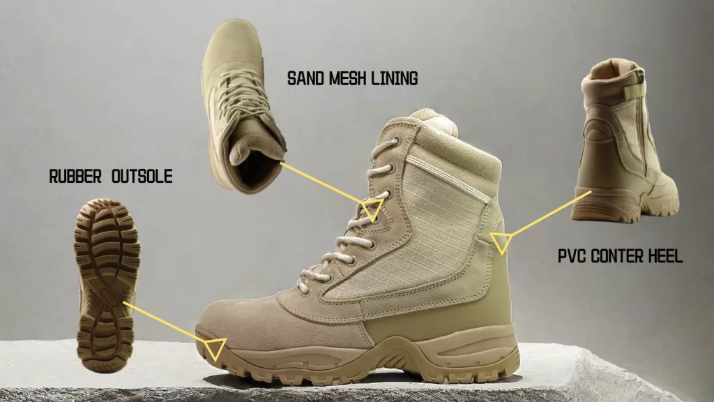 details of army jungle boots