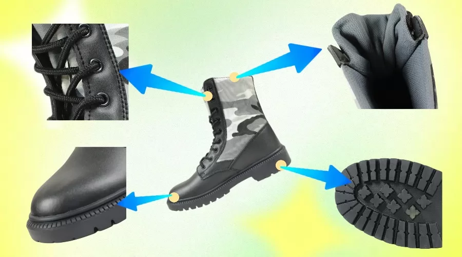 details of military combat boots