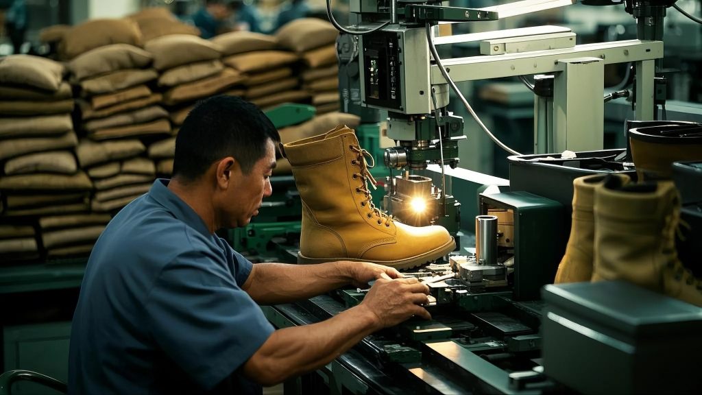 factory of high heel combat boots