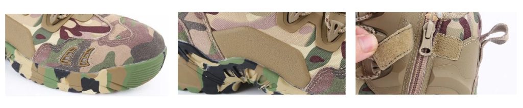 details of army boots with zipper